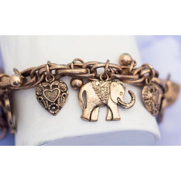 Vintage Boho & hippie Love Heart Elephant Charm Bracelet 8 Inches - S23 - Picture 2 of 3